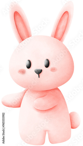 A pink rabbit is standing.