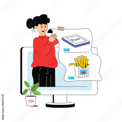 Online food menu vector illustration, easy food selection and ordering