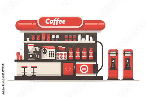 Coffee Fueling Station with Filling Gun, Metaphor for Recharging Low Battery with Energizing Break, Marketing Design Element