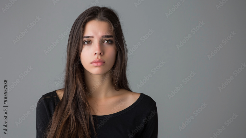 Sad or depressed woman portrait. Caucasian young woman with sorrowful expression Sad or depressed woman portrait. Caucasian young woman with sorrowful expression