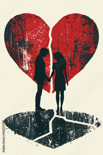 Conceptual illustration of reconciled love couple and patched broken heart, symbolizing restored relationships and emotional healing