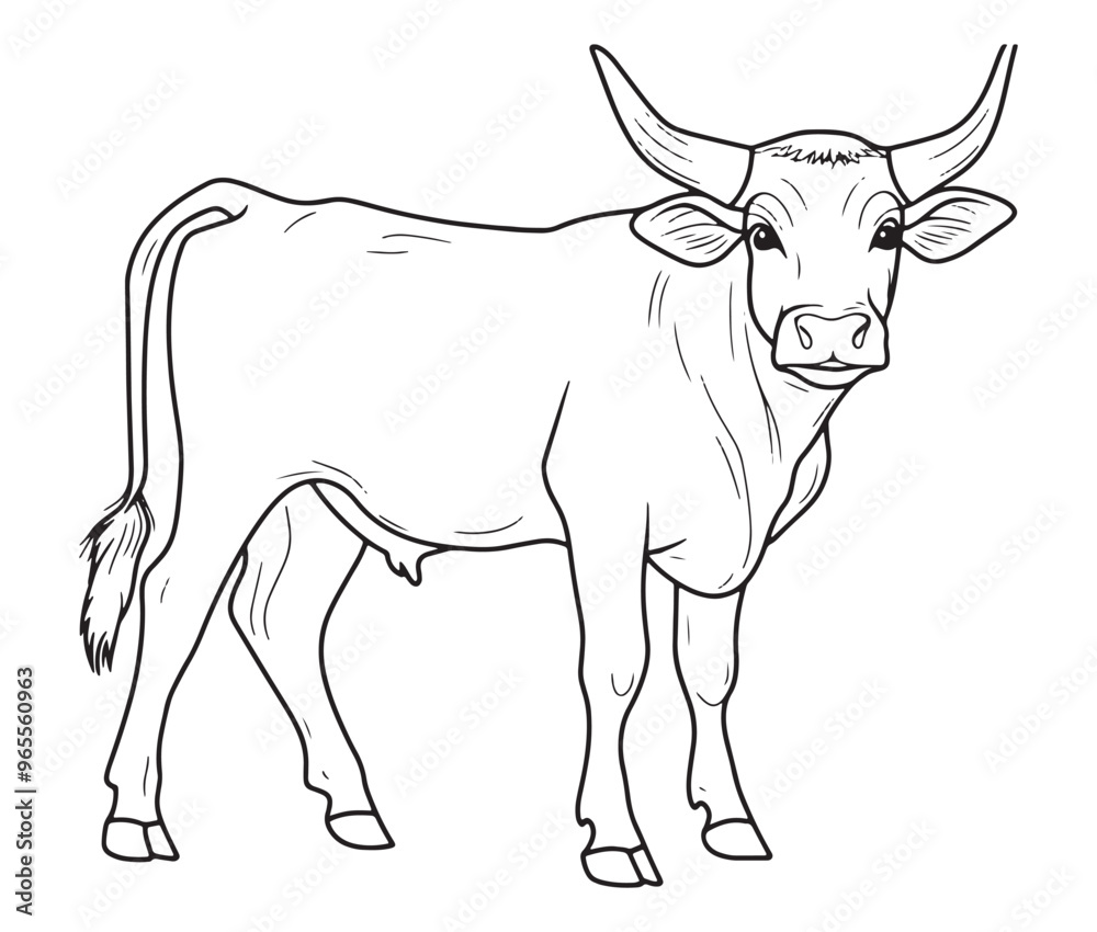 Hand drawn animal outline illustration black and white cow Hand drawn animal outline illustration black and white cow