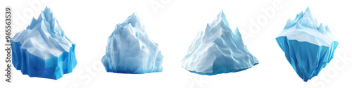 A collection of realistic icebergs showcasing various shapes and sizes against a transparent background. isolated on a transparent background