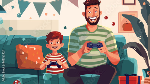 Father Gifting Excited Son Wireless Game Controller for Birthday, Encouraging Video Gaming Hobby