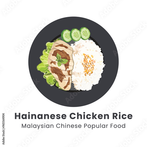 Hand drawn vector illustration of Hainanese Chicken Rice or Rice Steamed with Chicken Soup