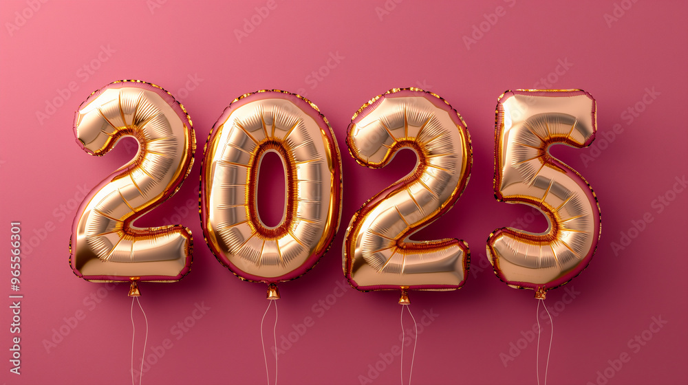 Gold Inflatable Balloons as Numbers 2025 on Pink Background, New Year Background. Generative AI Gold Inflatable Balloons as Numbers 2025 on Pink Background, New Year Background. Generative AI