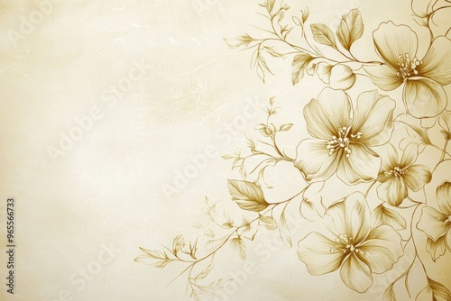 A creamy beige background with delicate, hand-drawn floral patterns in a soft gold for a refined, elegant touch.