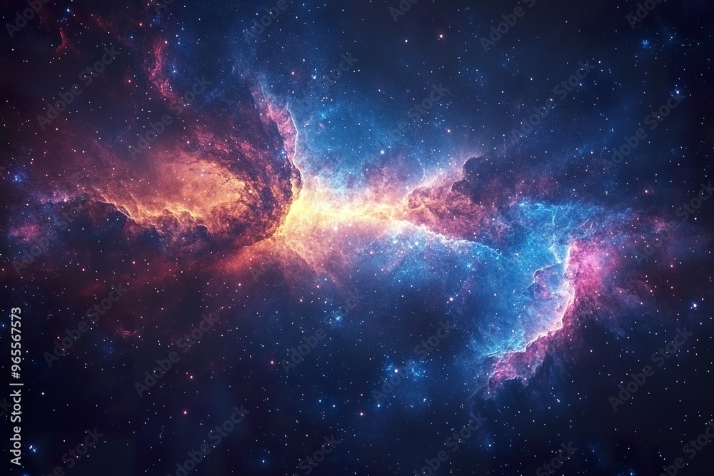 Fototapeta premium A mesmerizing galaxy scene with vibrant nebulae sparkling stars and swirling cosmic dust