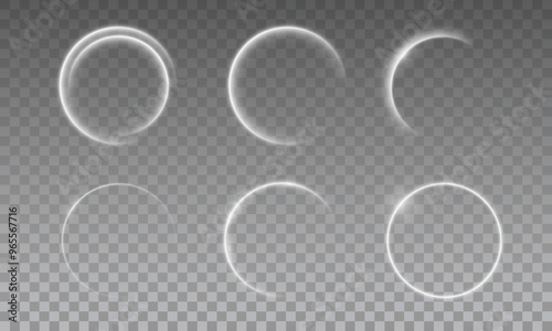 Light circle white swirl. Curved white line light effect. Darkening of the moon. Flash vector semicircle and spark light effect. Podium, radial platform.