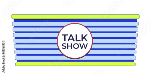 Talk show panel table 2D cartoon object. Television program broadcast desk isolated element flat vector clipart on white background. TV entertainment broadcasting equipment. Spot illustration