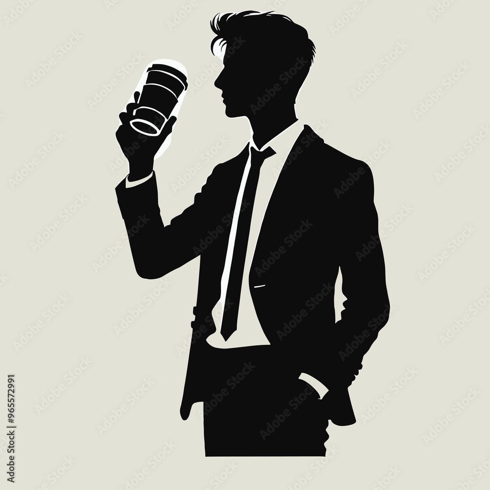 Silhouette of a Businessman Holding a Coffee Cup Silhouette of a Businessman Holding a Coffee Cup