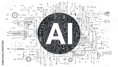 Artificial intelligence banner. Artificial intelligence chip processor. AConcept of Artificial Intelligence AI and Machine learning, AI engineering. AI technology background.