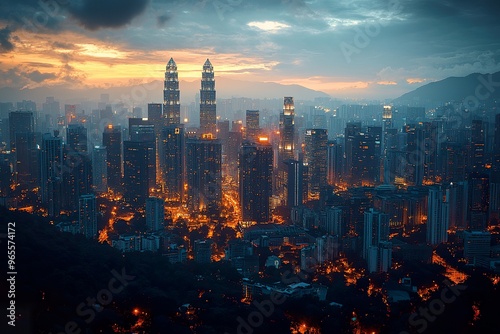 Wallpaper Mural A stunning time lapse of a city skyline transitioning from day to night with lights gradually illuminating the buildings Torontodigital.ca