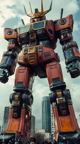 In the Japanese tokusatsu style of the Showa period, present the image of a huge robot photo