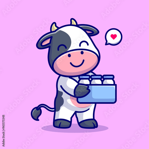 Cute Cow Bring Milk In Bucket Cartoon Vector Icon Illustration. 
Animal Nature Icon Concept Isolated Premium Vector. Flat
Cartoon Style