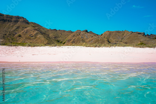 Beautiful landscape of pink beach with turquoise water at Pink Beach, Komodo National Park, Labuan Bajo, Flores, Indonesia. photo