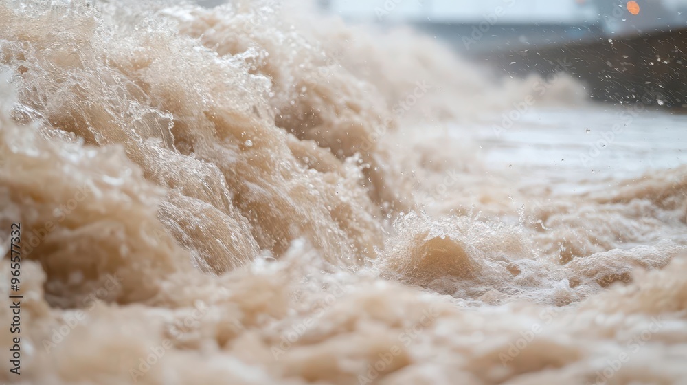 Rushing water through dam floodgates, showcasing nature's power after heavy rainfall Rushing water through dam floodgates, showcasing nature's power after heavy rainfall