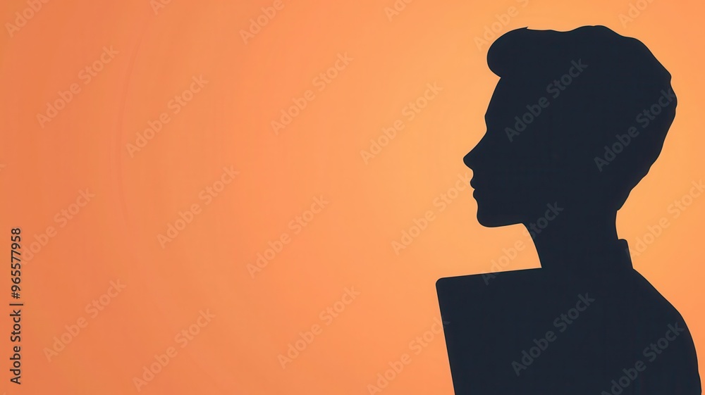 Silhouette of a person against a warm orange background, capturing a moment of reflection and tranquility in a minimalist style. Silhouette of a person against a warm orange background, capturing a moment of reflection and tranquility in a minimalist style.