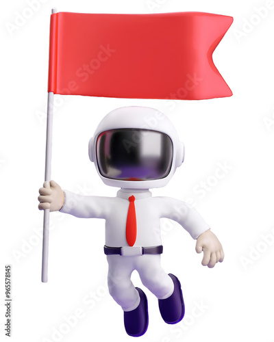 Astronaut Holding a Red Flag