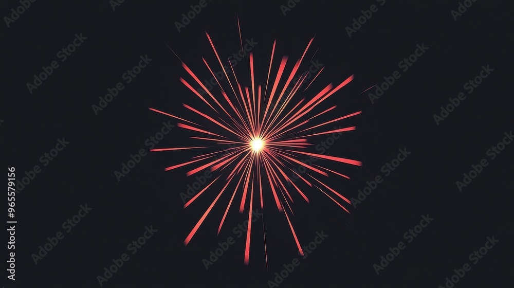 Fototapeta premium A colorful firework bursts brightly, radiating vibrant red sparks in a dark atmosphere, symbolizing joy and celebration