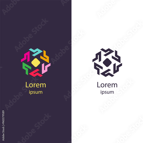 Abstract en modern logo met geometrische vormen en een creatief patroon. Ideaal voor bedrijven in technologie, design en branding.