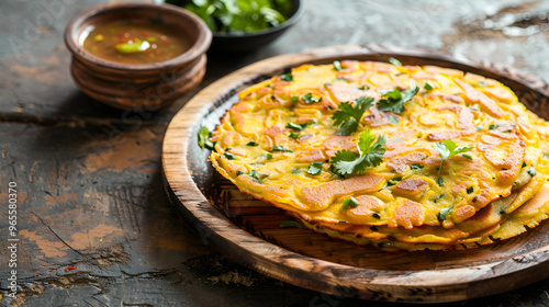 A popular breakfast meal in Rajasthan, cheela Chilla or Chila is typically prepared with gram flour or besan copy space.