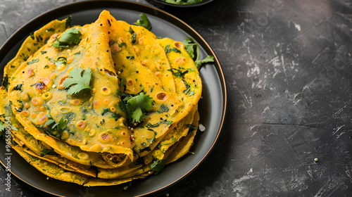 A popular breakfast meal in Rajasthan, cheela Chilla or Chila is typically prepared with gram flour or besan copy space.