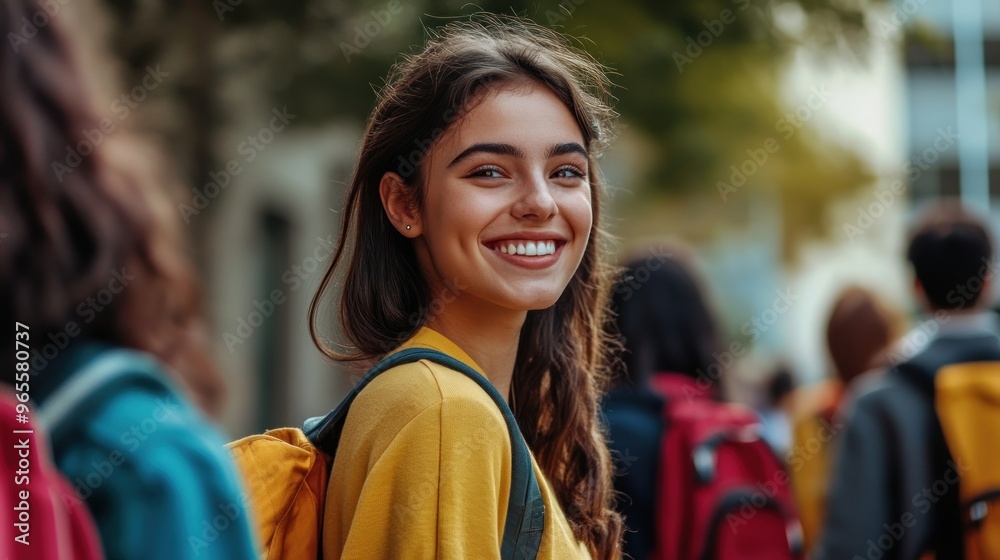 Fototapeta premium Smiling Student Walking in the City