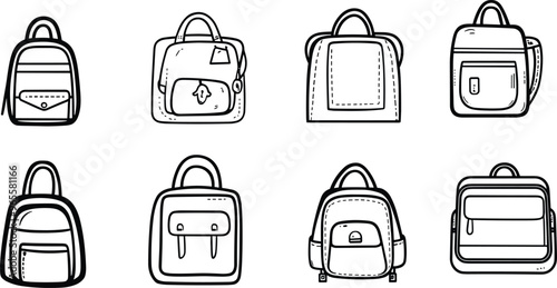 Backpack, school bag icon set. Vector graphic illustration.
