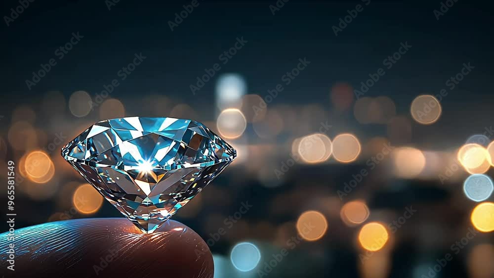 A sparkling diamond held aloft with a city skyline reflected within, highlighting investments in precious stones and urban development A sparkling diamond held aloft with a city skyline reflected within, highlighting investments in precious stones and urban development