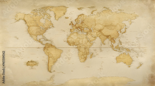 Fototapeta Naklejka Na Ścianę i Meble -  Antique world map with soft tones and intricate details