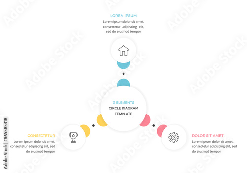 Circular diagram with 3 elements, minimal infographic template of a process with 3 stages, vector eps10 illustration