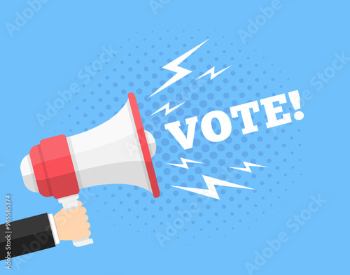 Hand holding megaphone with word "Vote", vector eps10 illustration