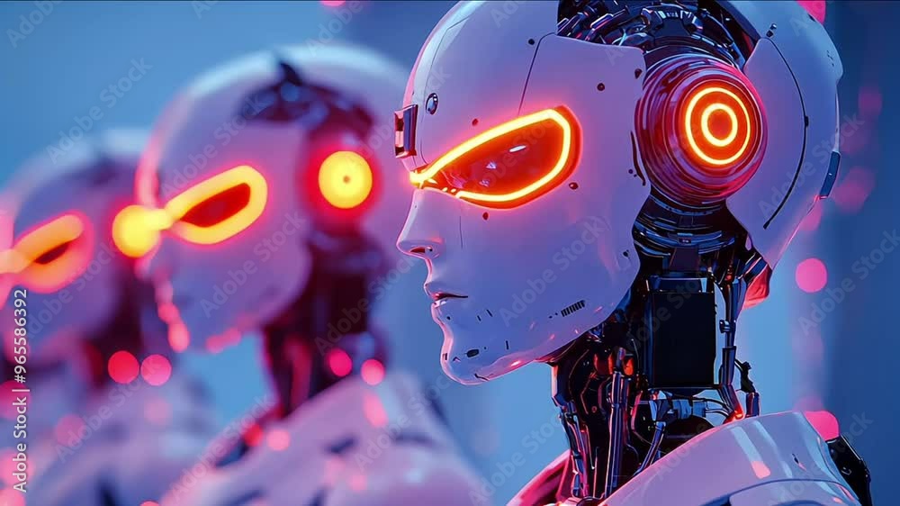 Smart factory, industry 3D Robot automated team working AI chatbot future process futuristic industry engineering background digital technology industry revolution
