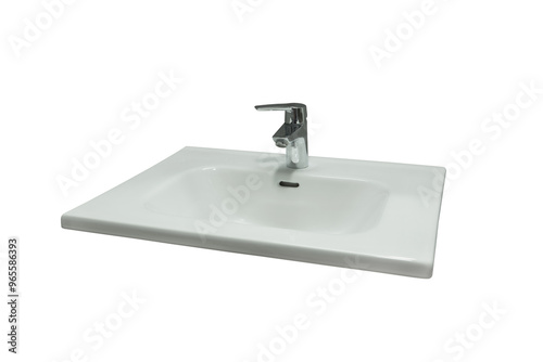 Fotografija white washbasin with tap isolated on white background