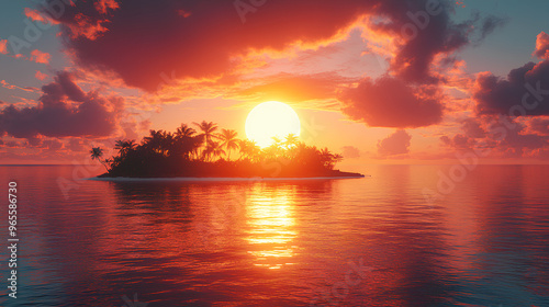 the view of the sunset island is very beautiful