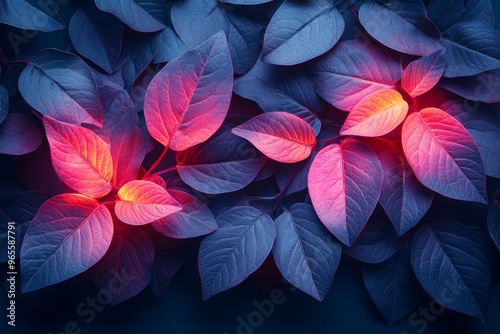 closeup green leaves with glow, wallpaper