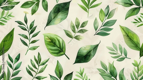 Wallpaper Mural Hand drawn botanical pattern, green plants and leaves, pencil illustration, vintage style, 4K wallpaper, simple and clean design Torontodigital.ca