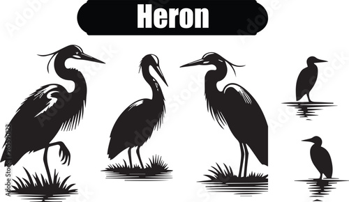 Heron Modern Black Silhouette Design Elements