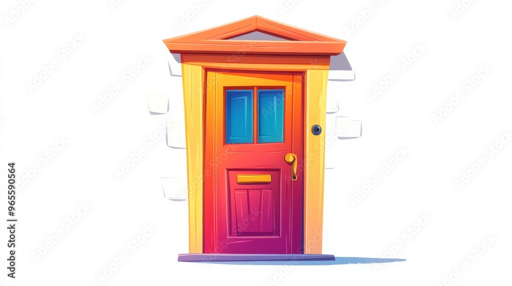 Cartoon House Front Door with Yellow Frame. Cartoon House Front Door with Yellow Frame.