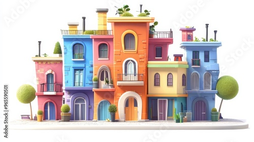 Colorful Row of Townhouses.