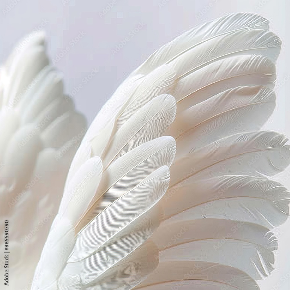Naklejka premium Abstract White Feather Wings On White Background, Purity, Innocence, Soft Light, Minimalist