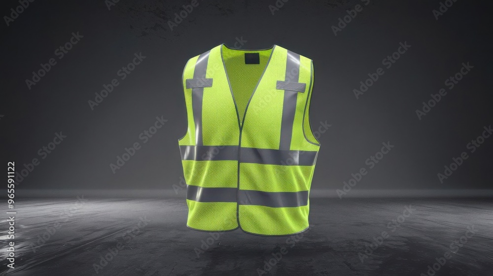 A safety vest in yellow and light green, complete with reflective stripes, suitable for construction, driving, and road work, presented in realistic 3D vector. A safety vest in yellow and light green, complete with reflective stripes, suitable for construction, driving, and road work, presented in realistic 3D vector.