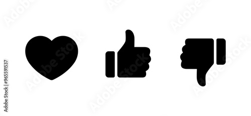 Love, like, and dislike icon in generic style. Heart, hand thumb up and down concept