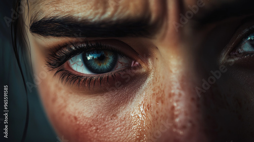 Intense Blue Eyes: A Close-Up Portrait of Human Emotion