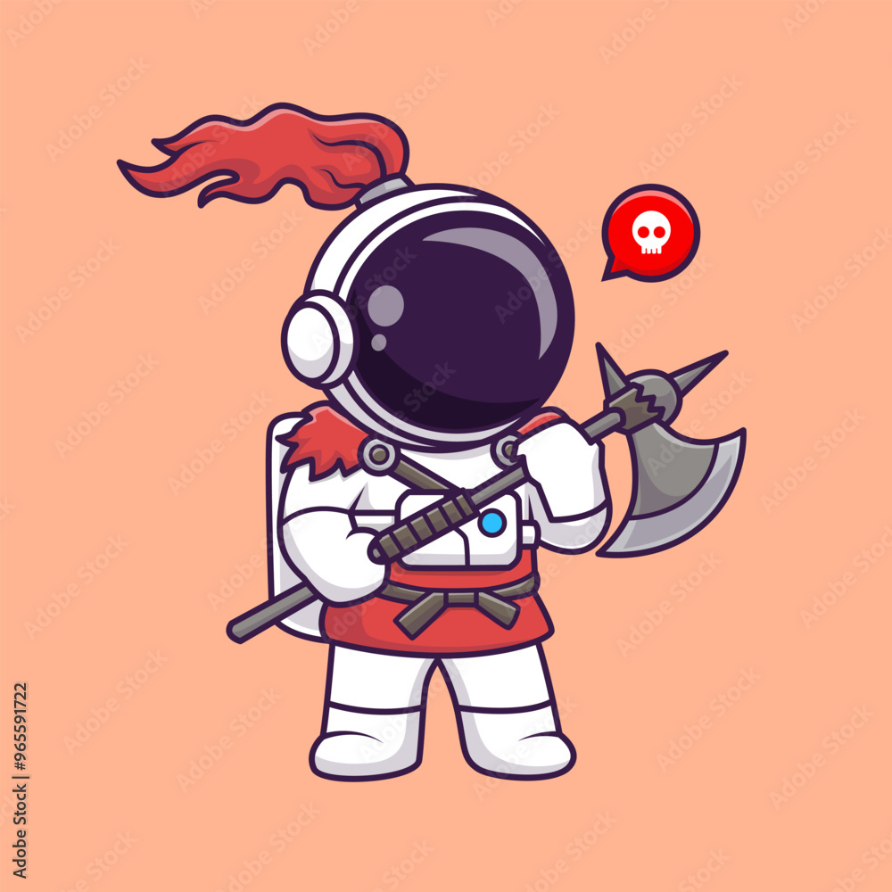 Fototapeta premium Cute Astronaut Knight Viking Cartoon Vector Icon Illustration. Science Fashion Icon Concept Isolated Premium Vector. Flat Cartoon Style 
