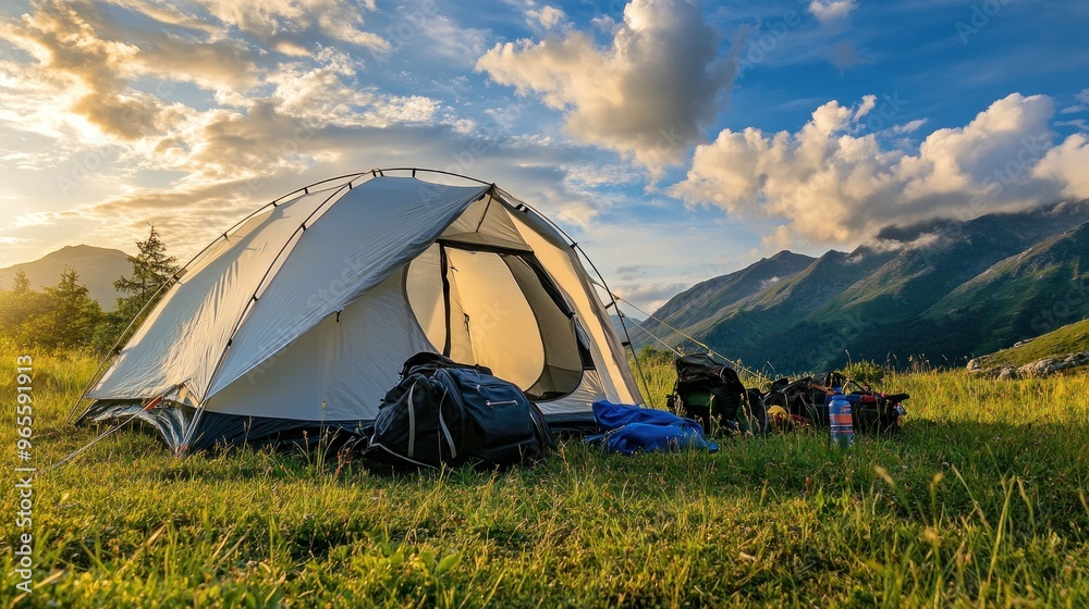 Camping Tent in Mountainous Landscape Camping Tent in Mountainous Landscape