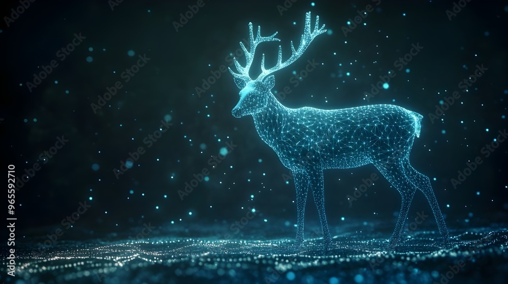 Deer glowing brightly with dotted lights on ground image Deer glowing brightly with dotted lights on ground image
