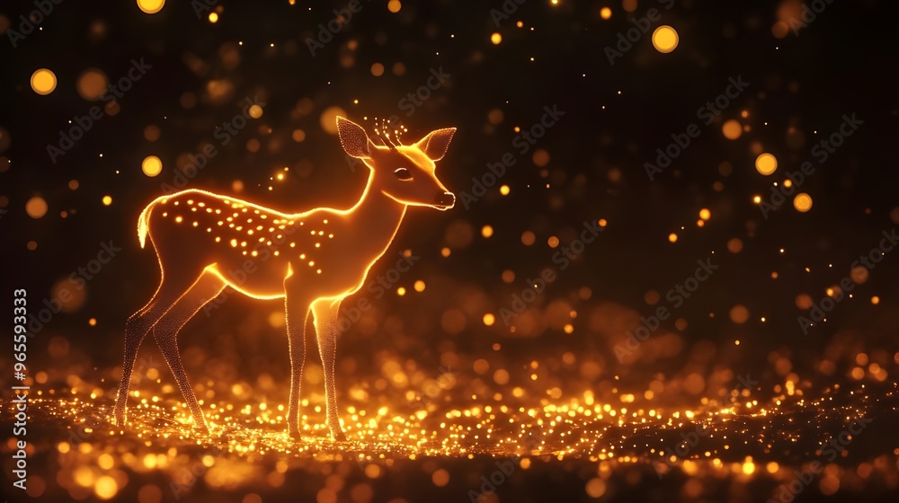 Glowing deer highlighted by light pattern on ground picture Glowing deer highlighted by light pattern on ground picture