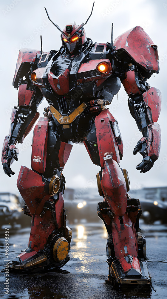 In the Japanese tokusatsu style of the Showa period, present the image of a huge robot In the Japanese tokusatsu style of the Showa period, present the image of a huge robot